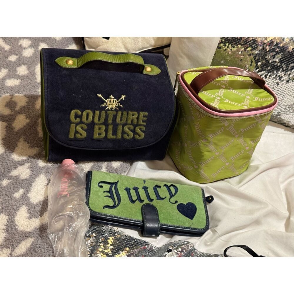 Y2k juicy couture velour makeup cosmetic organizer bag brush case bundle lot